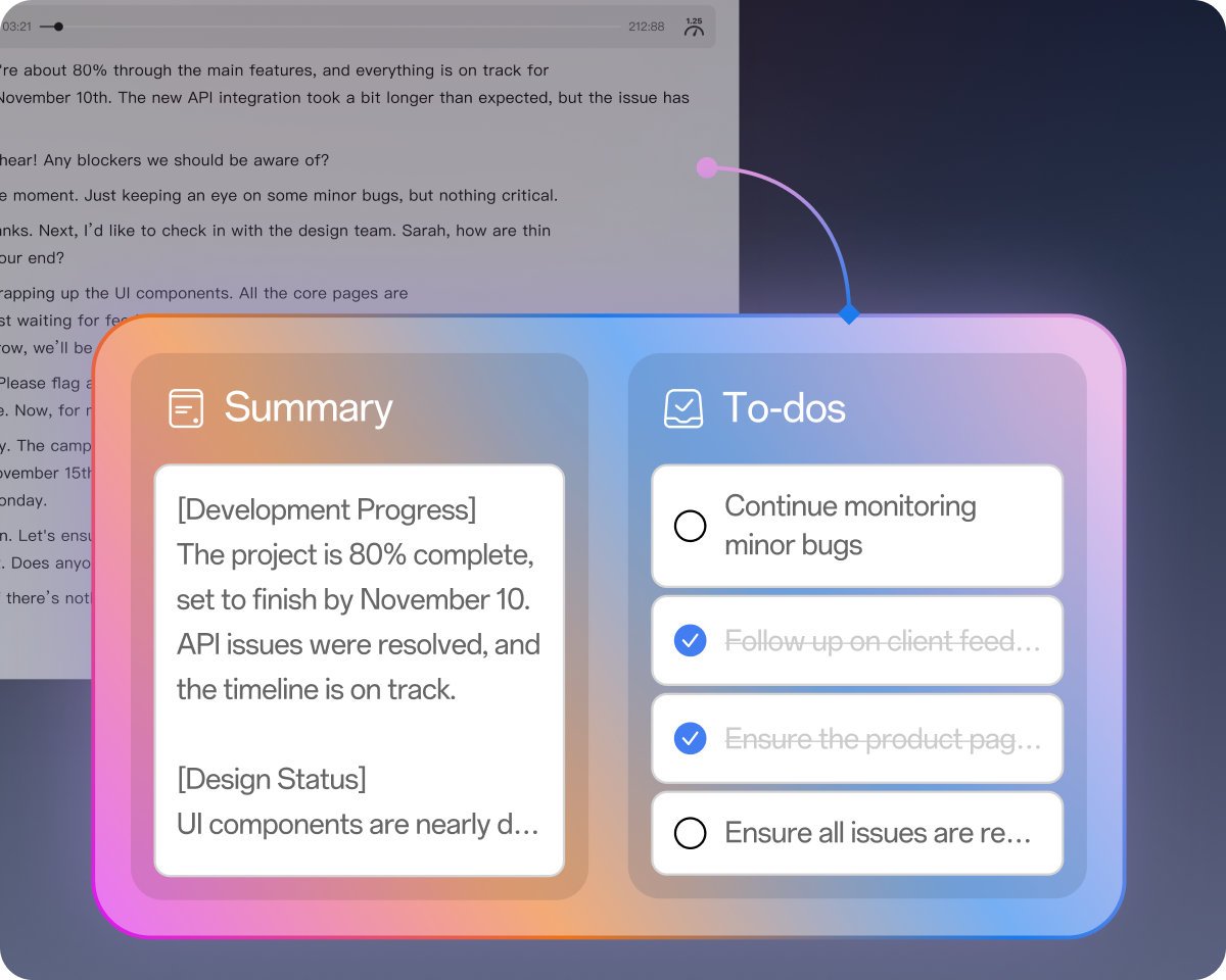 <p>Extract Summaries and To-Dos</p>