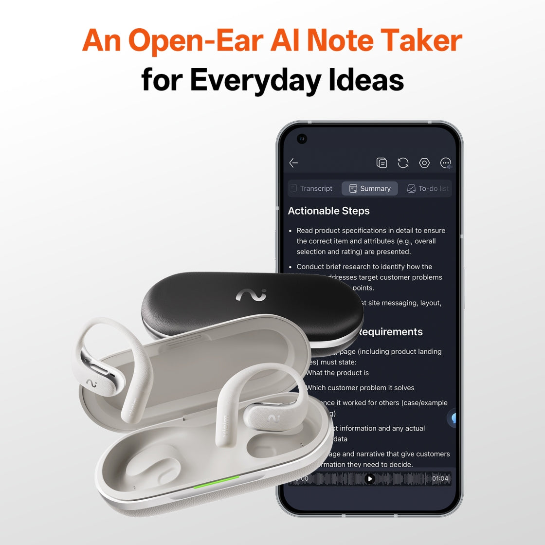 viaim OpenNote | Everyday AI Note Taker Built into Earphones